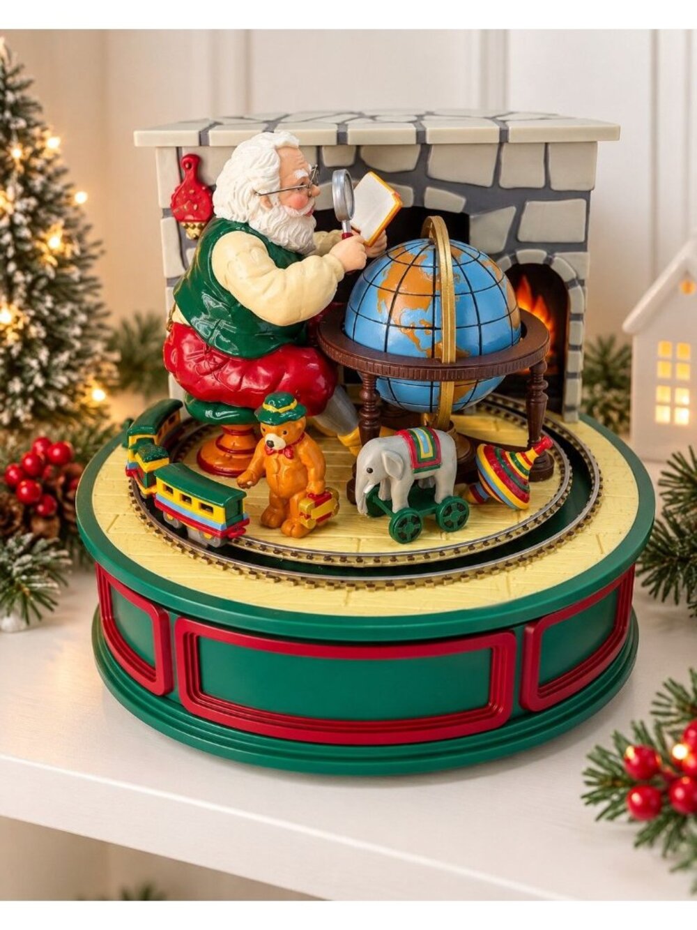 Vintage Willitts 1989 Animated Train Santa Music Box Christmas 6"